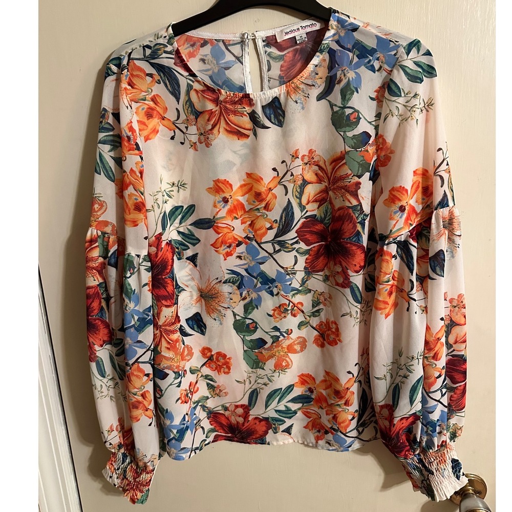 Jealous Tomato Women's Floral Print Long‎ Sleeve Blouse Top Size M